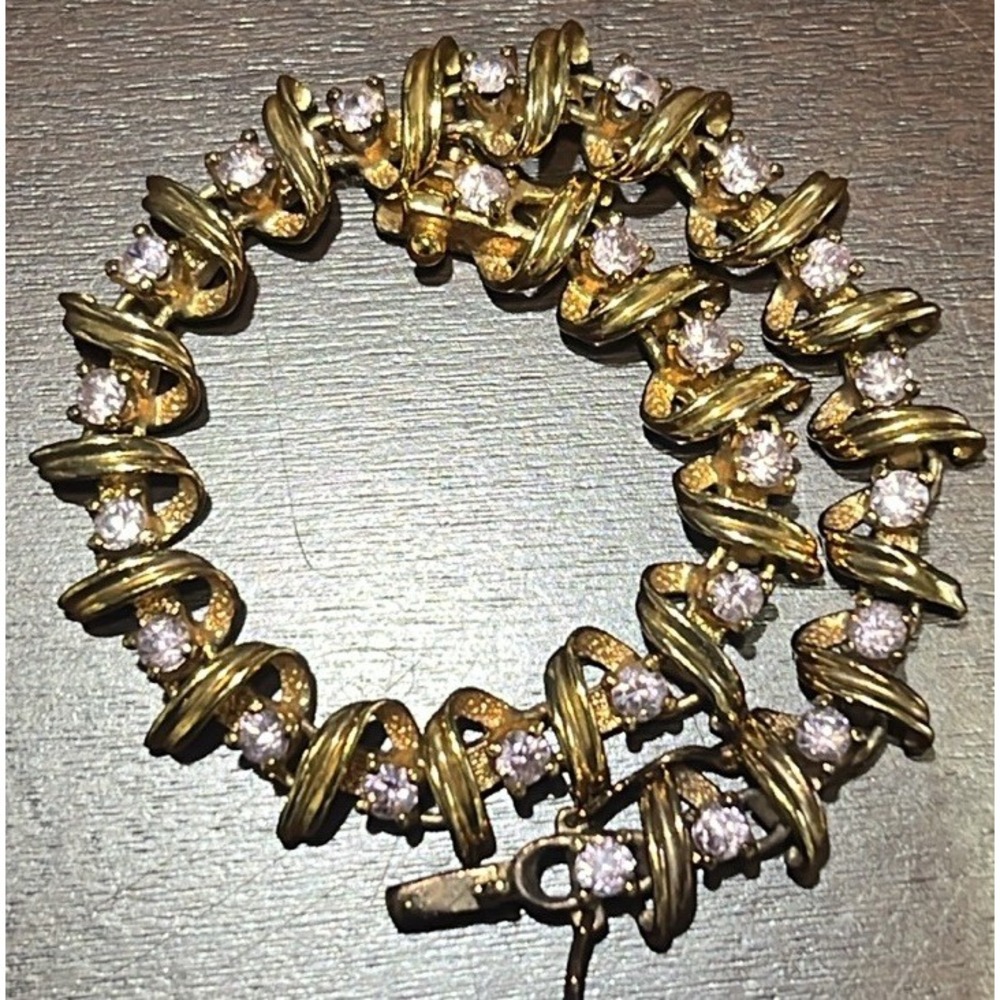 Gold‎ Plated Sterling Silver PINK CZ Tennis Bracelet 7.5" —Sparkling 925